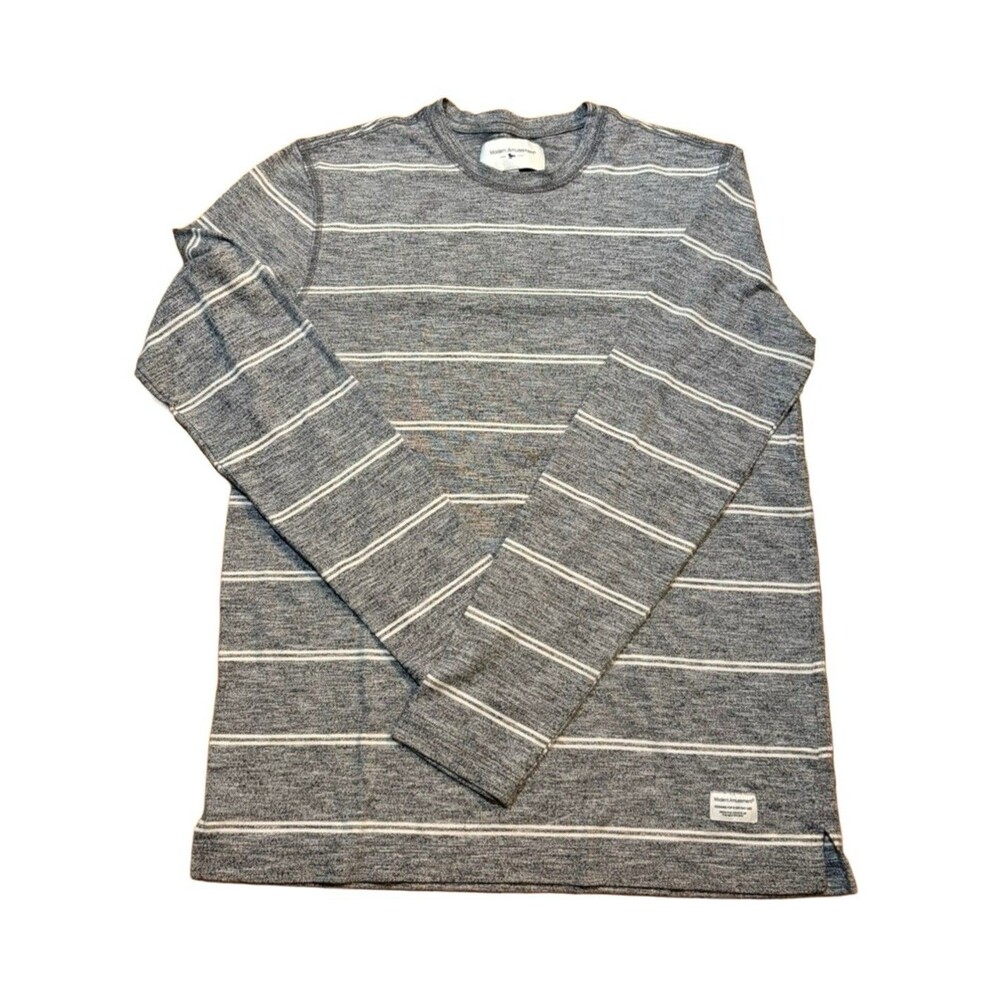 Modern Amusement Gray Striped Long Sleeve Shirt Mens Medium Casual Cotton